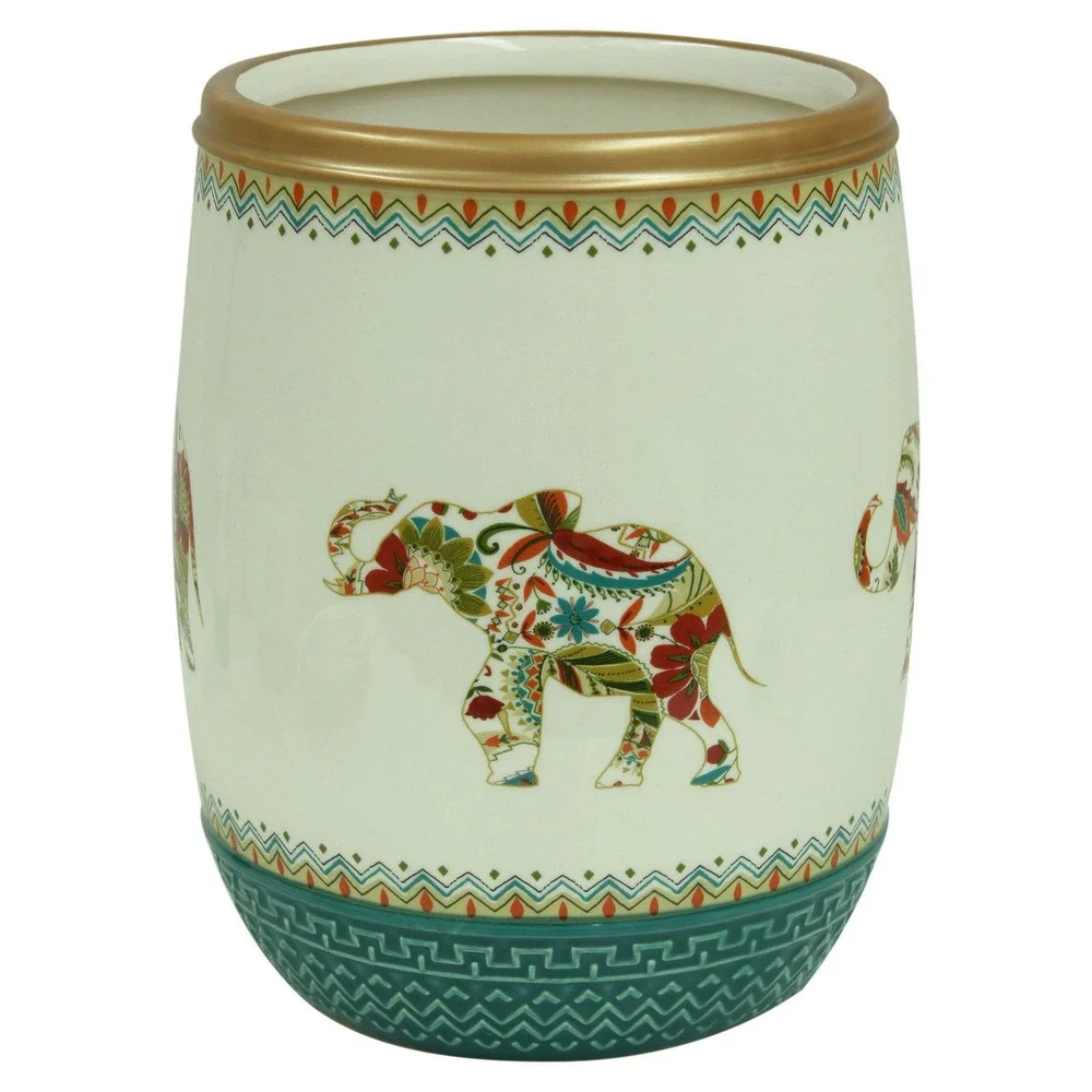 Bacova Waste Basket Unisex OS White Excellent Boho Elephant Bath Accessories